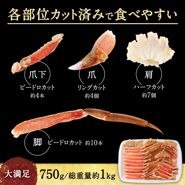 総重量約1kg（解凍後750g）　生ずわいがにカット済ハーフポーション　1箱　かに・海鮮｜ニッスイ公式ショップ　1箱(1箱　750g(総重量約1kg)):　海の元気倶楽部