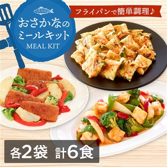 簡単便利！おさかなのミールキットセット （白身魚と野菜のガーリックソース・いかとにらのチヂミセット・サーモンと彩り野菜のオニオンソースセット 各2袋　計6食）