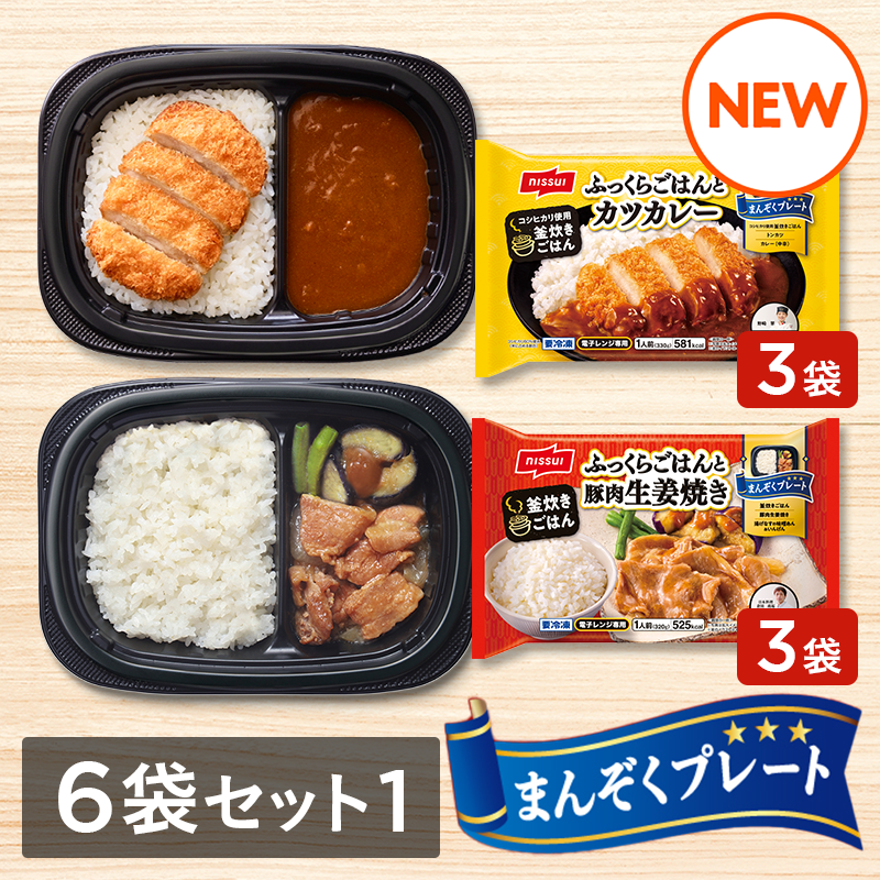 まんぞくプレート 選べる6袋セット①（カツカレー・豚肉生姜焼き 各3袋）