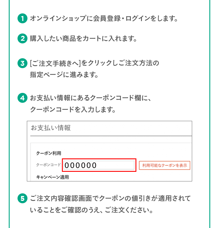 クーポンの使用方法