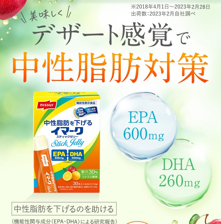美味しく デザート感覚で中性脂肪対策 EPA600mg DHA260mg 中性脂肪を下げるのを助ける（機能性関与成分（EPA・DHA）による研究報告）