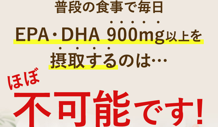 普段の食事で毎日EPA・DHA900mg以上を摂取するのは… ほぼ不可能です！