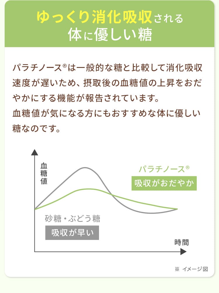 ゆっくり消化吸収される
				体に優しい糖