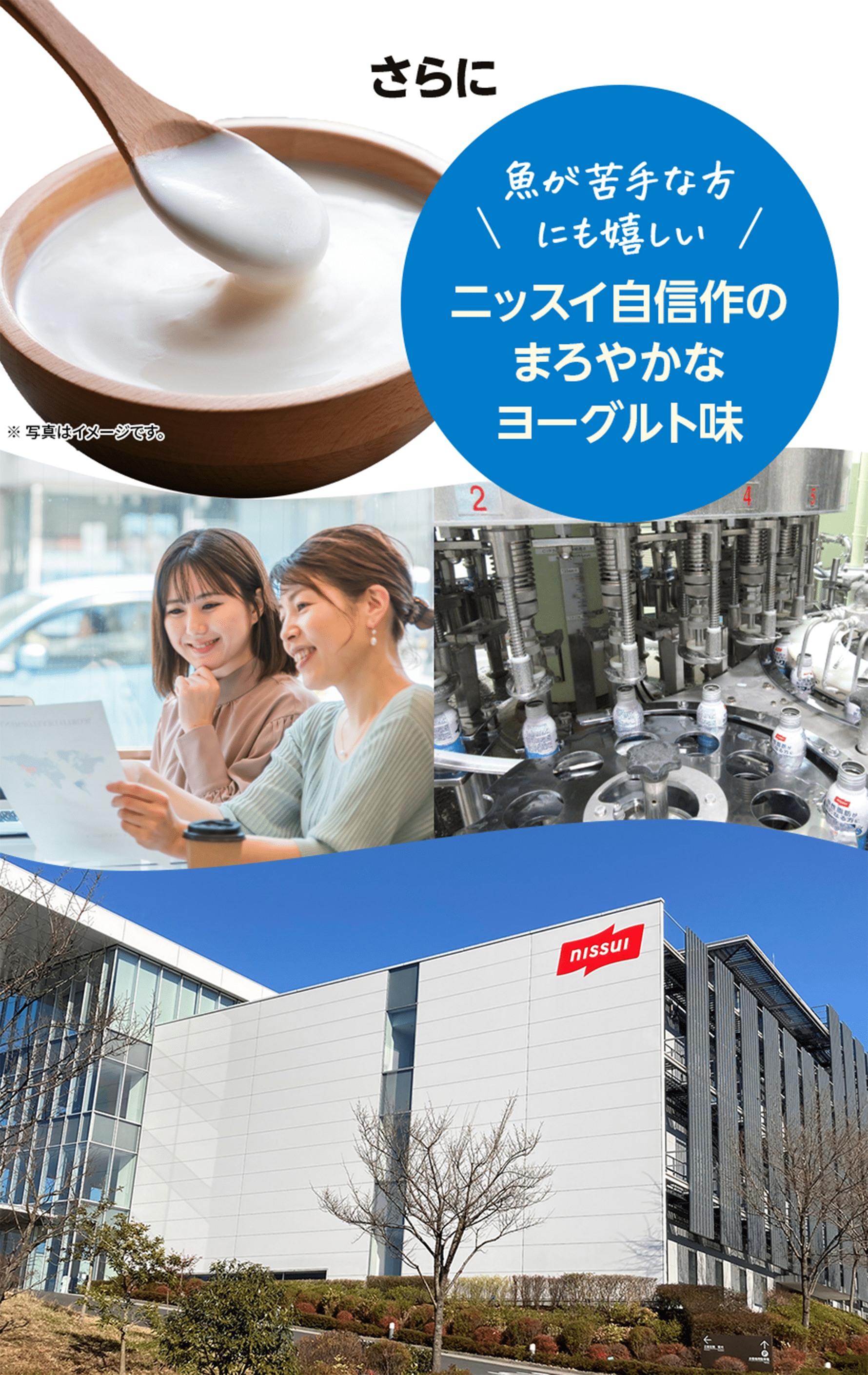 さらに魚が苦手な方にも嬉しいニッスイ自信作のまろやかなヨーグルト味 創業110余年、人々の食と健康を支えてきたニッスイだからできる！